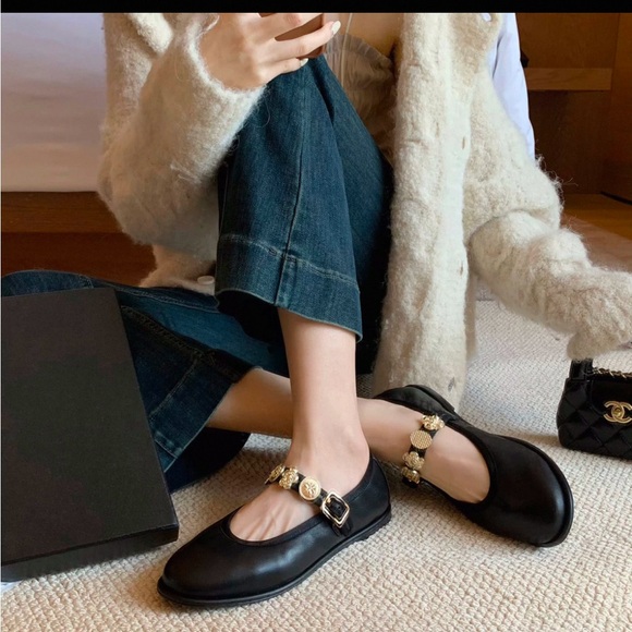 Leather ballet Mary Jane flat - brand new - black - Picture 1 of 9